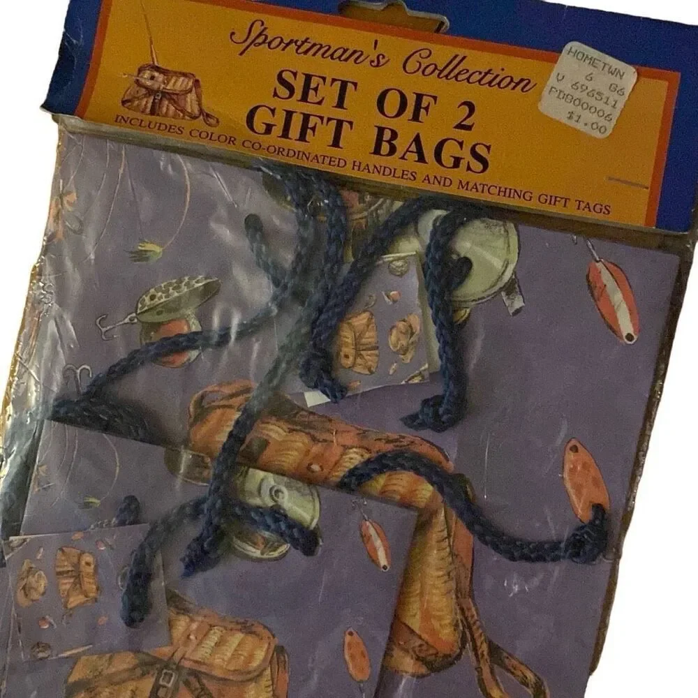 Vintage 90s 80s Sportsman’s Collection Gift Bag set NEW fishing Father’s Day